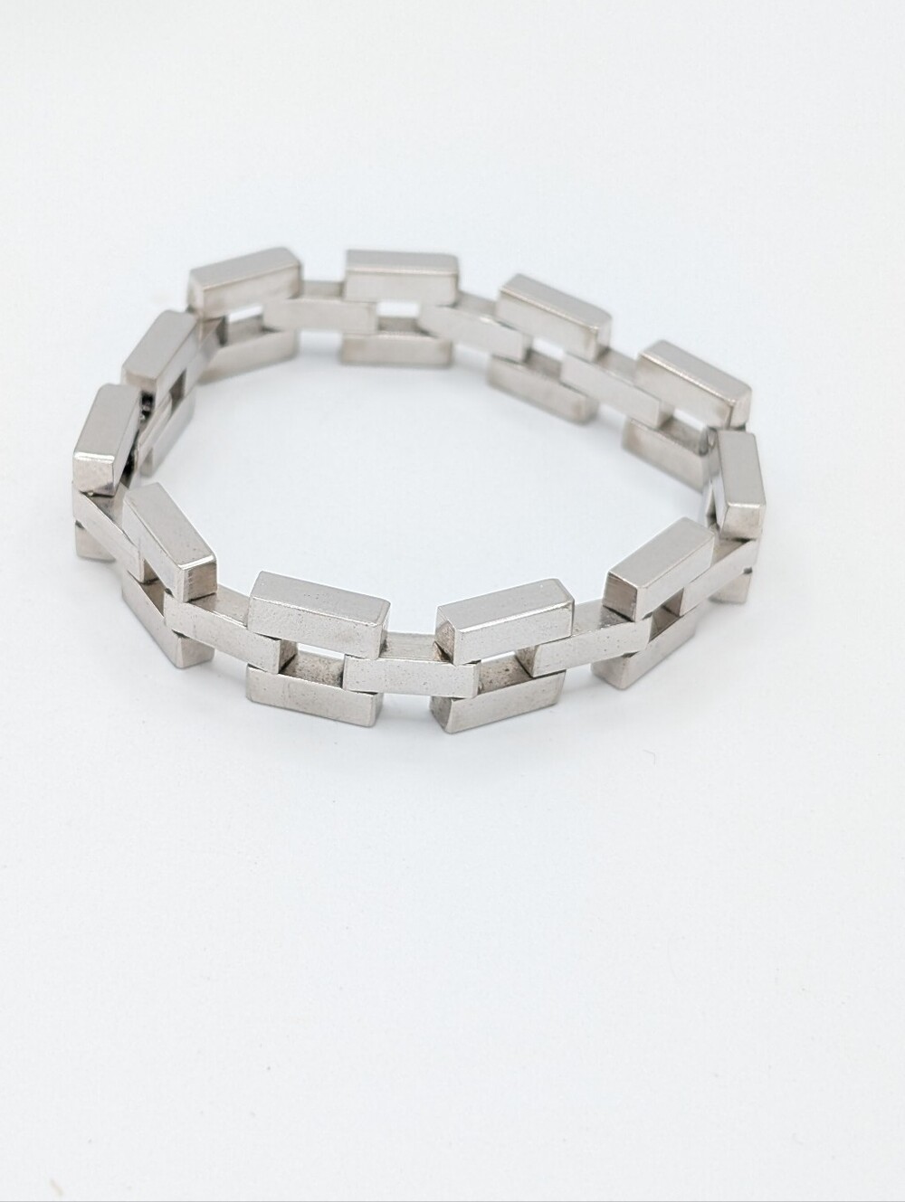 Vintage Goldette Wide Link Silver Tone Modernist Bracelet 7.5" - Picture 3 of 8